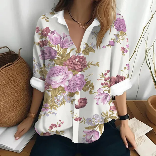 Dam Blus Lätt och Lyxig 100% Polyester Elegant Stil Normal Passform-5