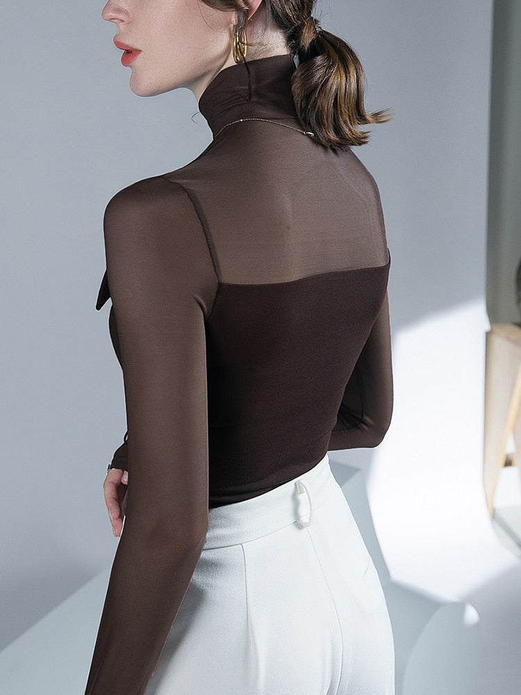 Dam Blus Turtleneck Långärmad Polyester för Mångsidig Styling-6