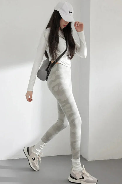 Dam Leggings Hög Midja Monokrom Spandex Nylon-2