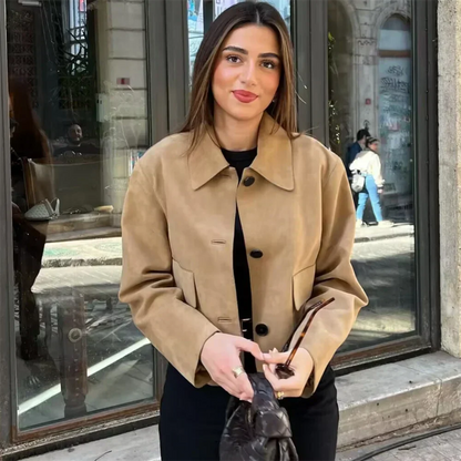 Dam Mockajacka Trendig Design i Högkvalitativ Mocka-3