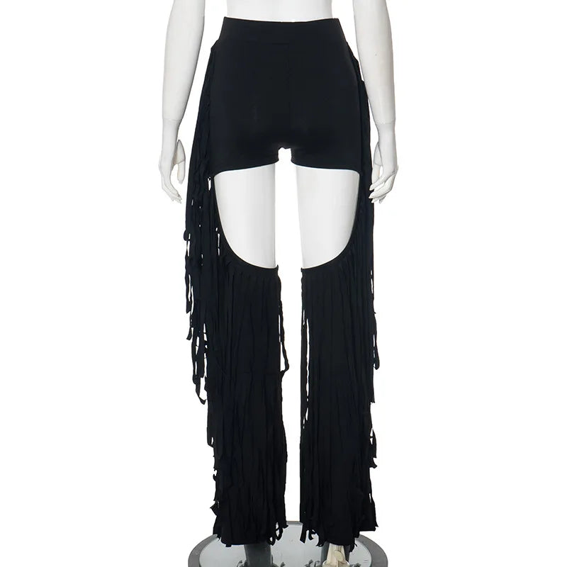 Dam Byxor Hög Midja Monokrom Design med Resår i Midjan Snygga Byxor-6