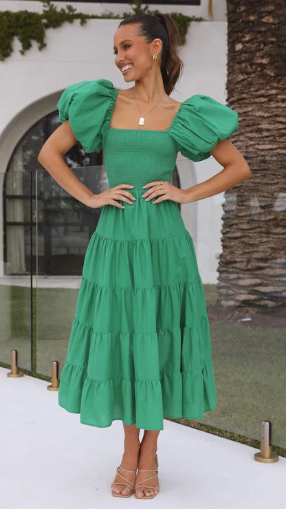 Dam Midiklänning med Ruffles Polyester Grön-1