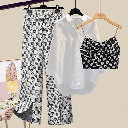 Variant image for Dam Hosen Set Löst Snitt Polyester V-ringad Hög Midja-1