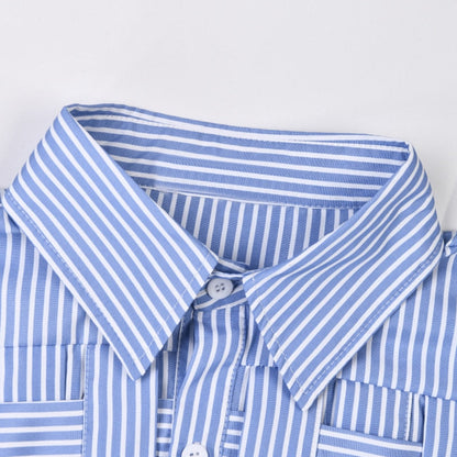 Herrskjorta Långärmad Randig Polyester Lösa Passform-4