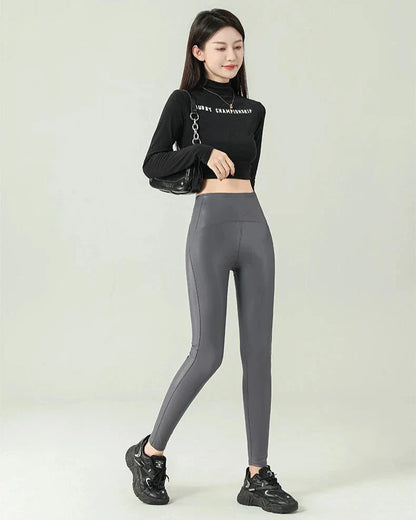 Damleggings Hög Midja Ankellängd Polyester Syntetiskt Läder-3