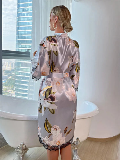 Fina Dam Klänningar Blommönster Mjuk Polyester Tre Fjärdedelar-5