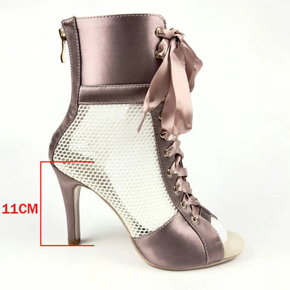 Dam Pumpskor Ankelrem Satin Gummisula-3