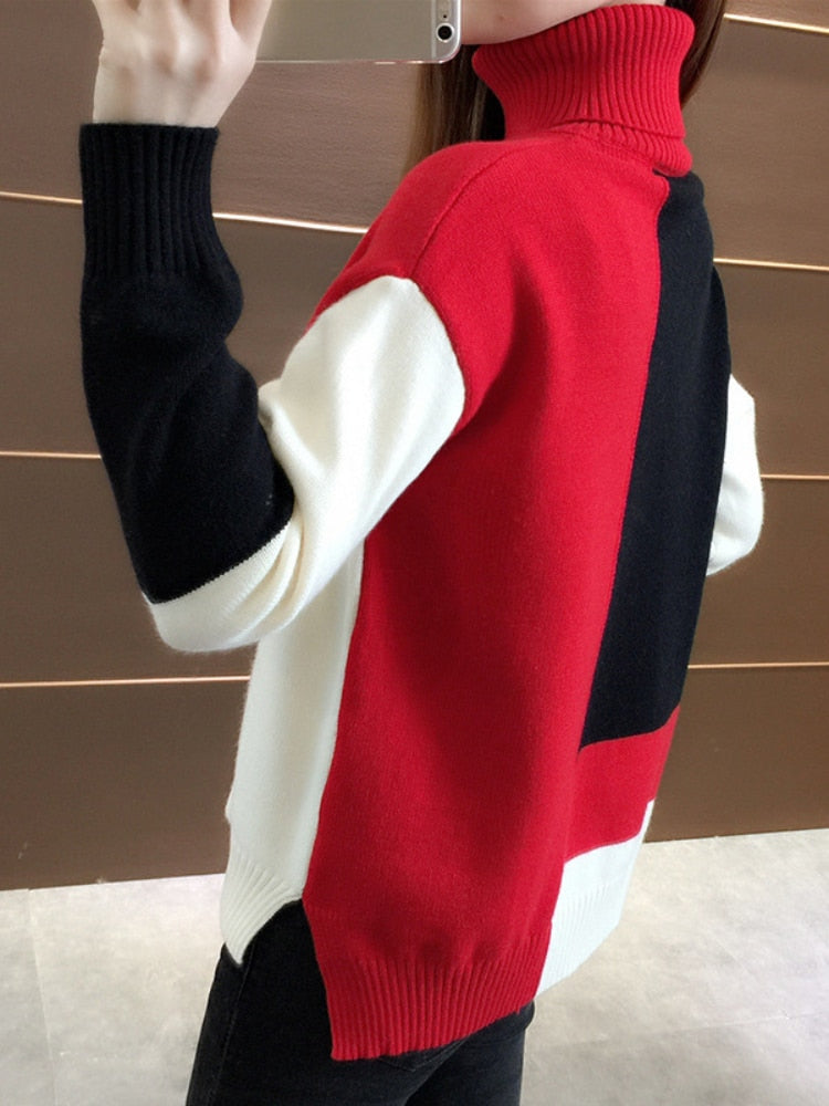 Stickad Dam Tröja med Färgblockdesign – Mjuk och Andningsbar, Perfekt för Avslappnade och Halvformella Tillfällen 6