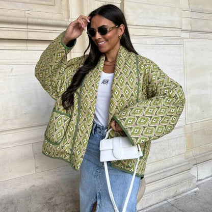 Överdimensionerad Dam Kappa i Högkvalitativt Tyg med Tryckt Design – Bekväm och Elegant för Höst och Vinter 12