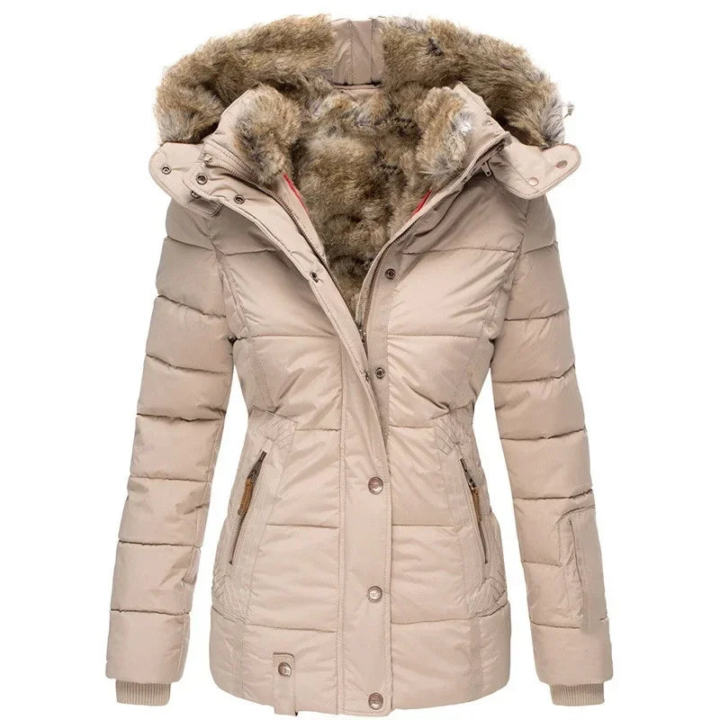 Lång Vinterrock Dam med Ullkrage och Blixtlås - Svart Polyester för Värme och Stil 10