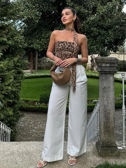 Dam Set Ärmlös Topp Högmidjad Kjol Lätt Material-4