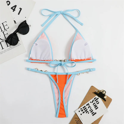 Dam Tvådelad Bikini Låg Midja Polyester Spandex-2