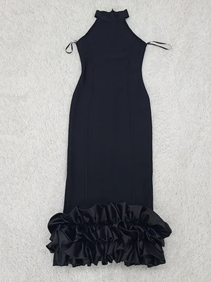 Midi Damklänning med Turtleneck i Polyester och Spandex – Elegant och Figursydd för Fina Damer 6