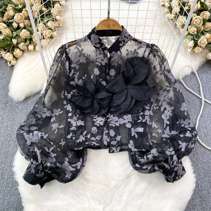 Variant image for Dam Blus Blommönster Polyester Akryl Normal Passform-7