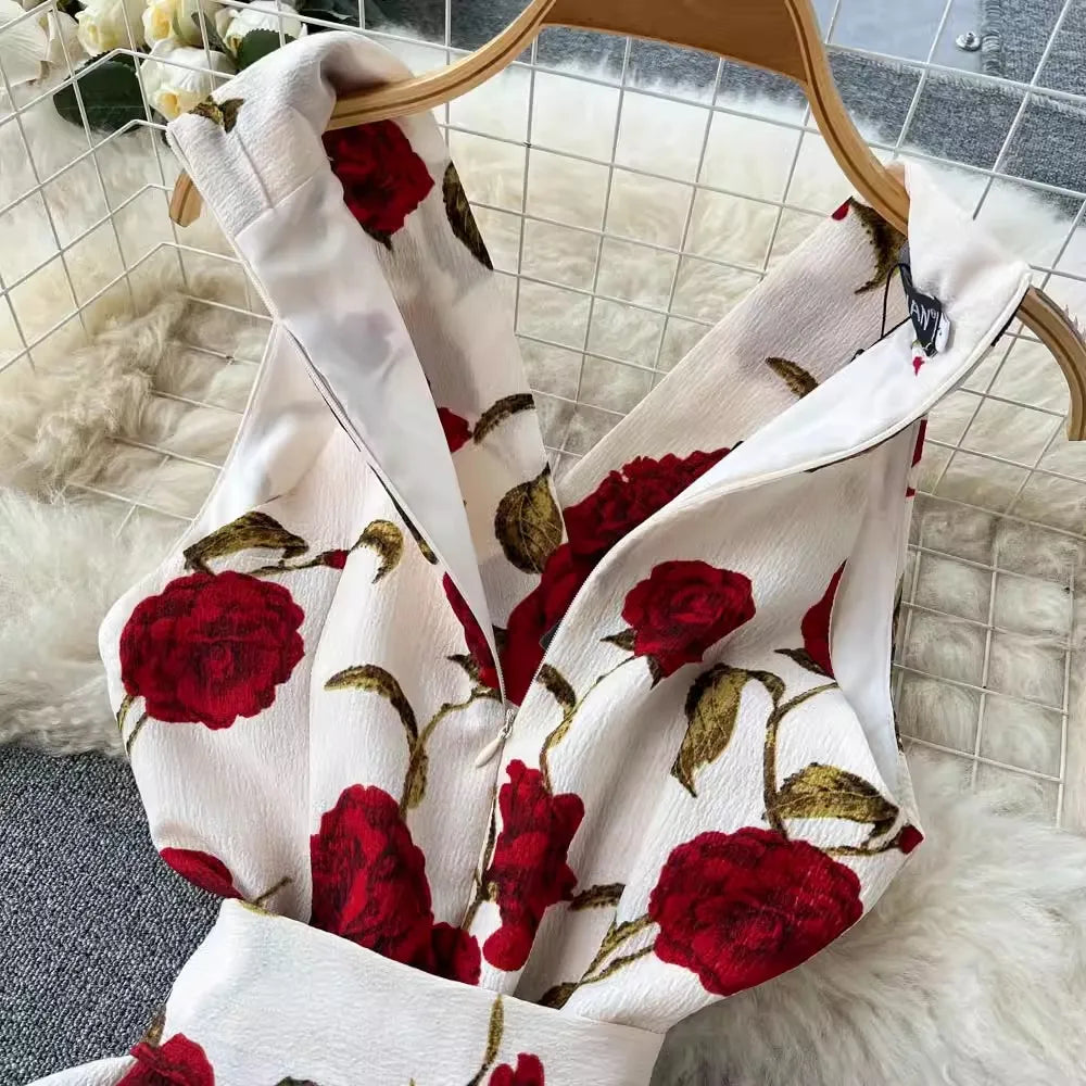 Kvinnors Midi Klänning med Blommönster och V-ringning – Knälång A-linjeformad i Bomull och Polyester 5