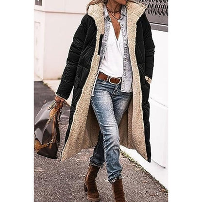 Damjacka Lång Vändbar Sherpa Fleece Vindavvisande Med Huva-2