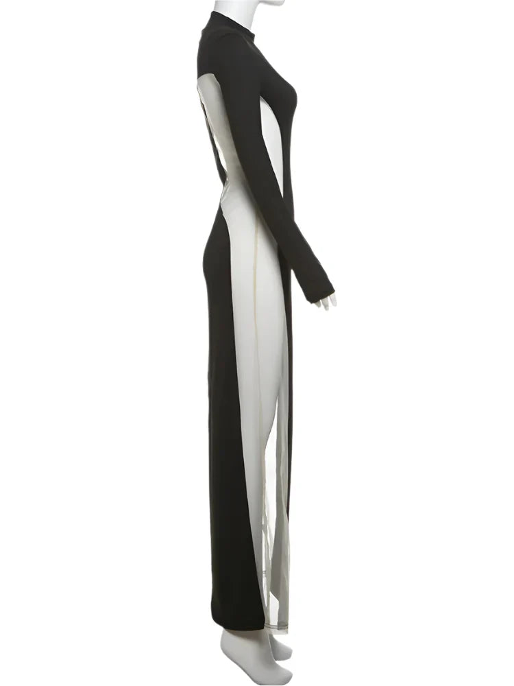 Dam Maxiklänning O-hals Transparent Detaljer Polyester-6