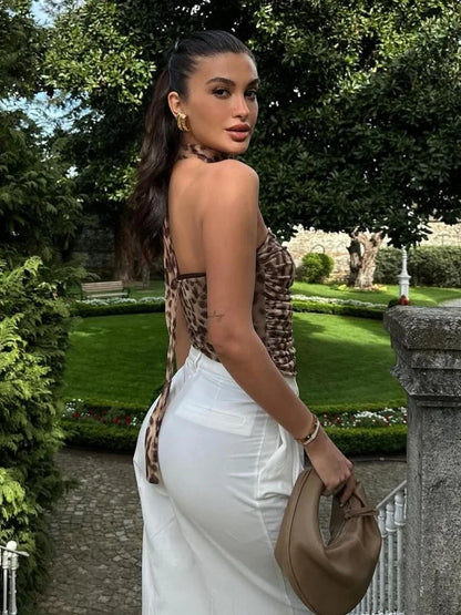 Dam Set Ärmlös Topp Högmidjad Kjol Lätt Material-5