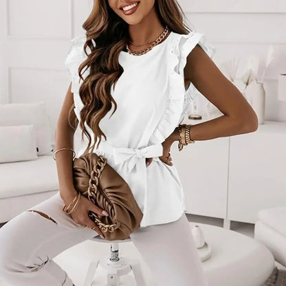 Variant image for Dam Blus med Ruffles och Bälte i Lätt Tyg-16