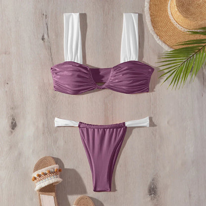 Dam Bikini Monokrom Trådlös Spandex Nylon 5