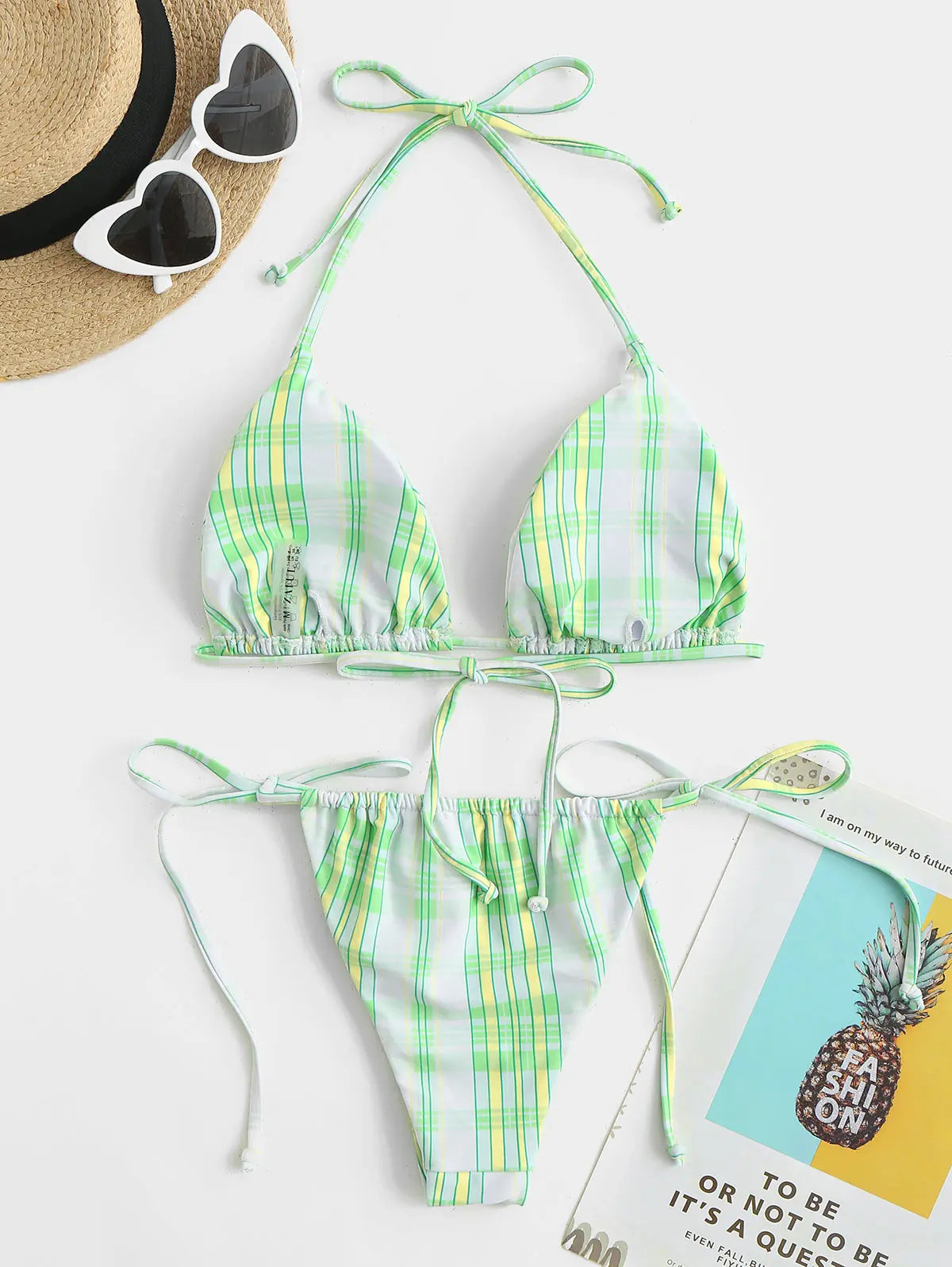 Dam Rutig Topp med Snörning i 100% Bomull-2