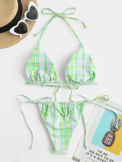 Dam Rutig Topp med Snörning i 100% Bomull-2