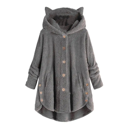 Dam Hoodie Kattöron Mjuk Sherpa-1