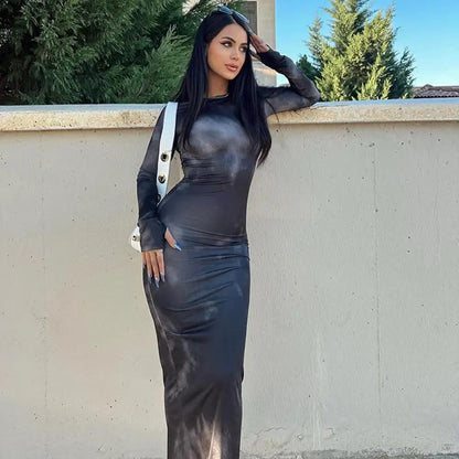 Dam Midiklänning Figurnära Batikmönster Polyester-3