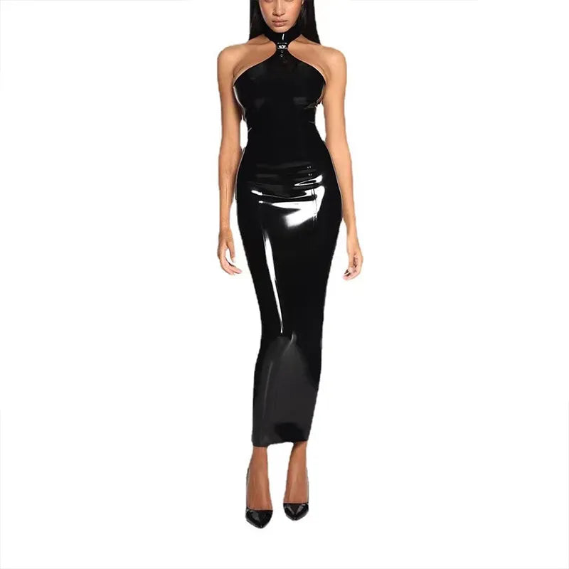Kvinnors Bustier Klänning Slim Fit Syntetisk Läder 2