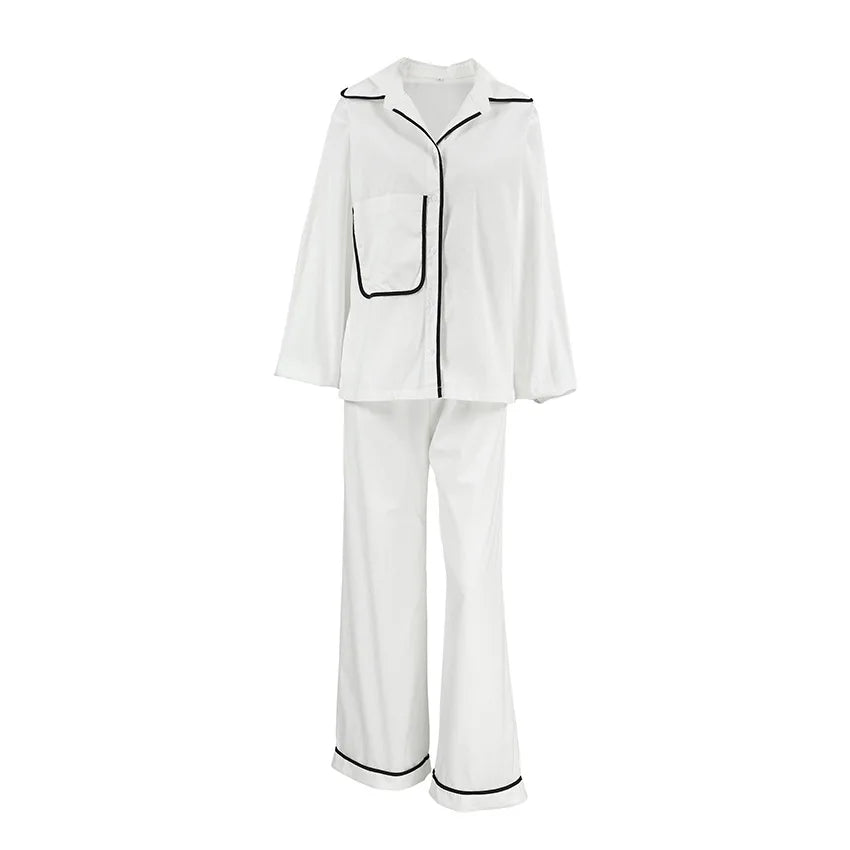 Herrpyjamas Tvådelad Löst Sittande Mjuk Tyg med Kontraströr-5