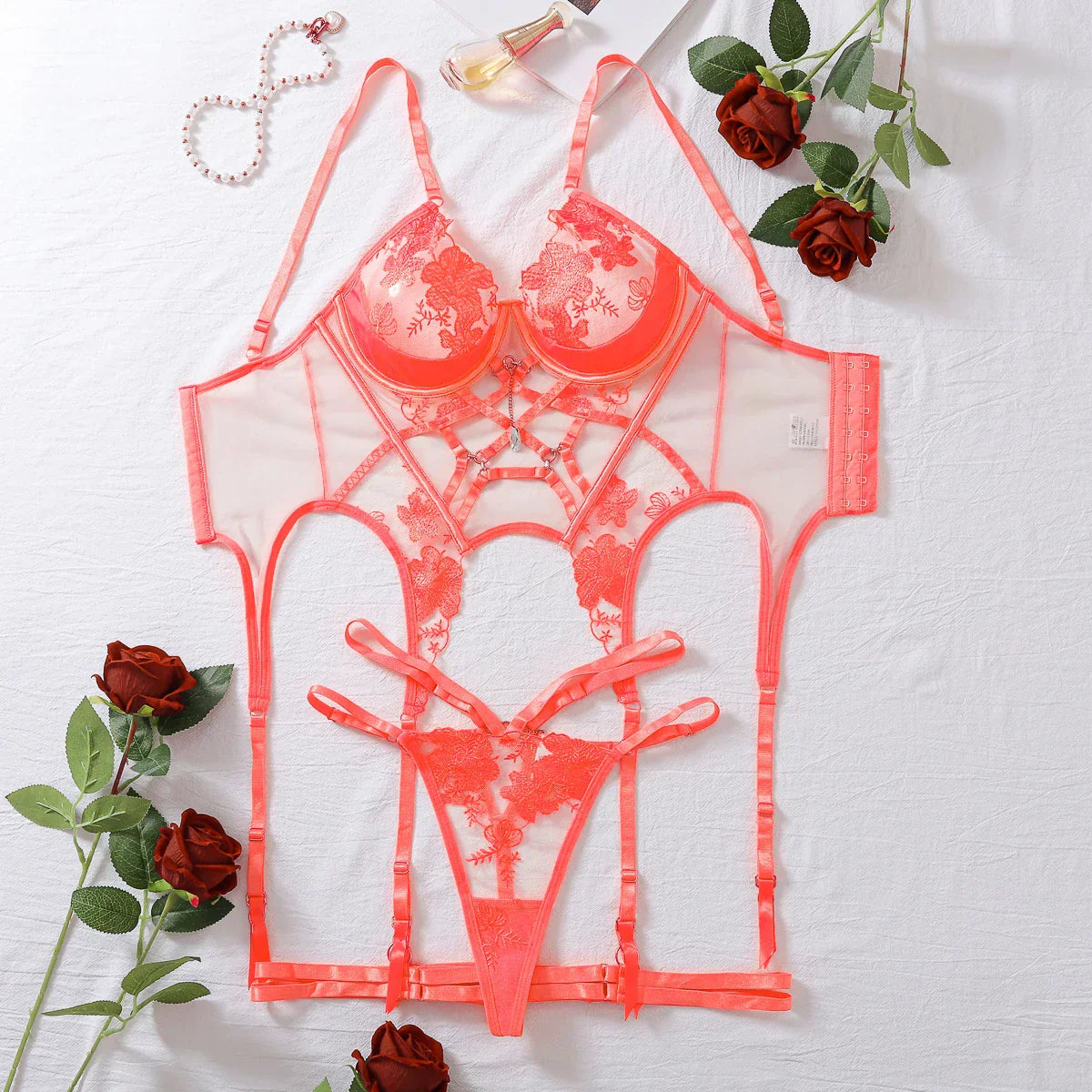 Damunderkläder Set Blommönster Mjuk Polyester Snygga Underkläder Dam-1