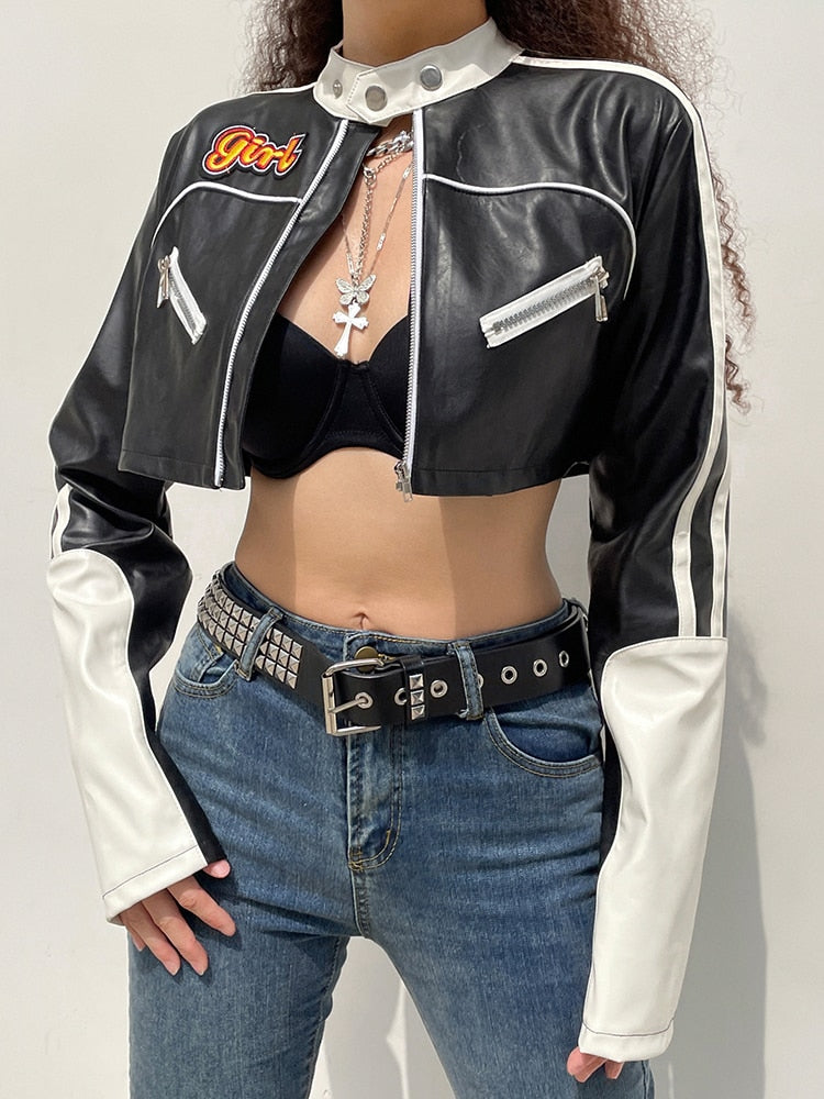 Damjacka Crop-Stil Polyester med Långa Ärmar och Blixtlås-2