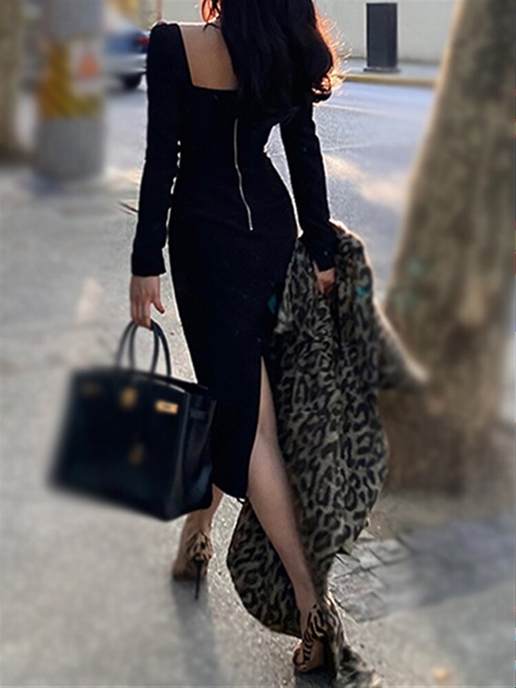 Dam Midi Klänning Fyrkantig Halsringning Bomull Chiffon-5