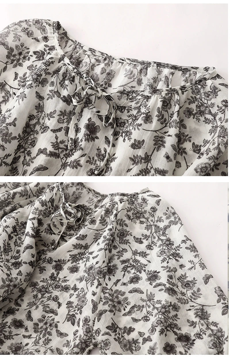 Damblus Blommigt Linne Avslappnad 100% Linne-2