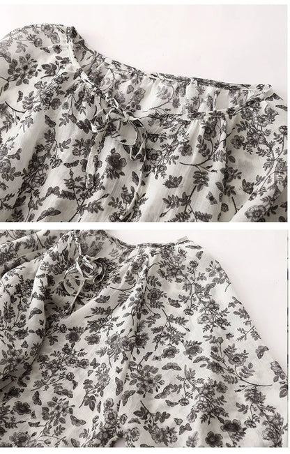 Damblus Blommigt Linne Avslappnad 100% Linne-2