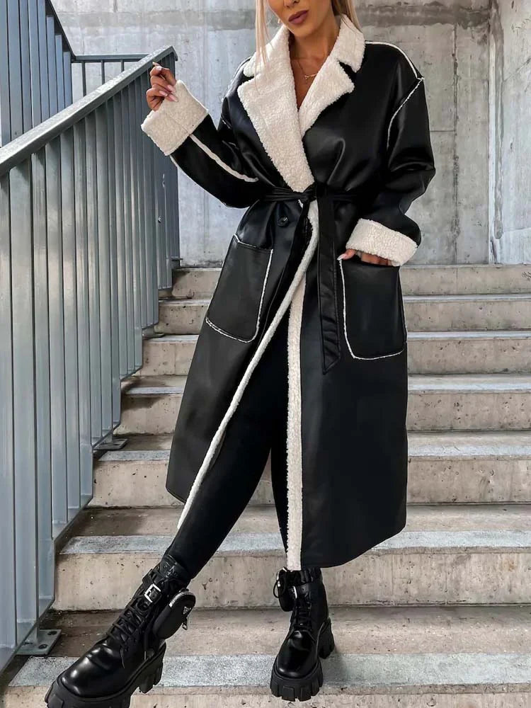 Variant image for Damjacka Vattentålig Vinterskinnjacka Elegant Högkvalitativ Skinnimitation-4