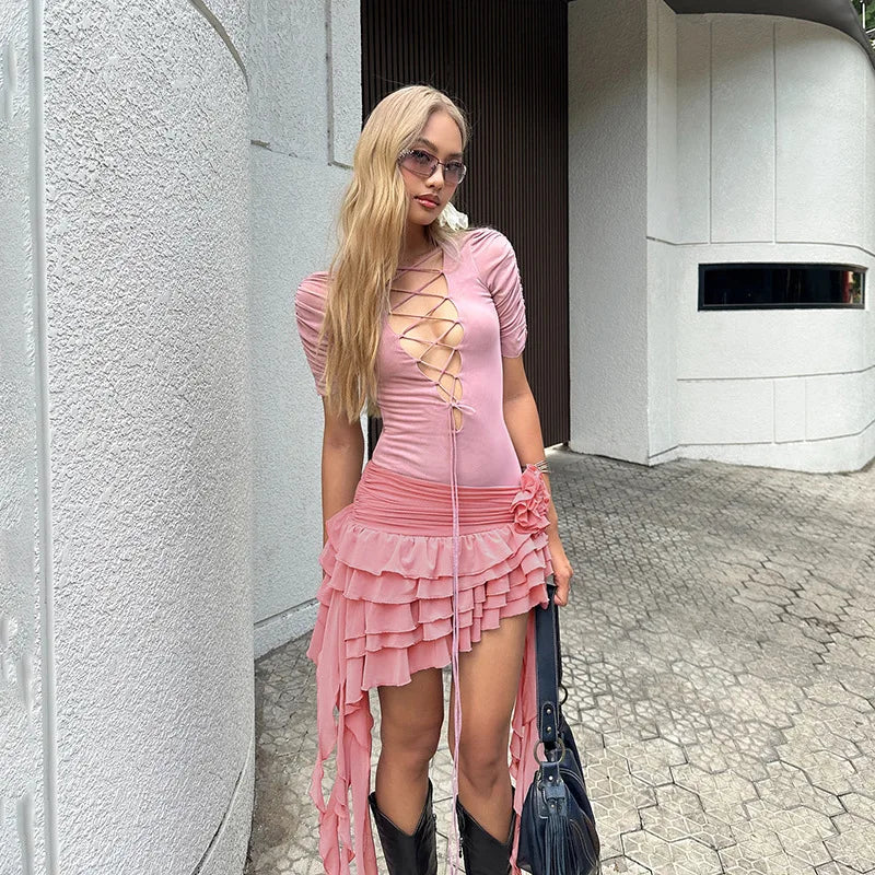 Dam Miniklänning V-ringad Polyester Spandex Asymmetrisk Design-1