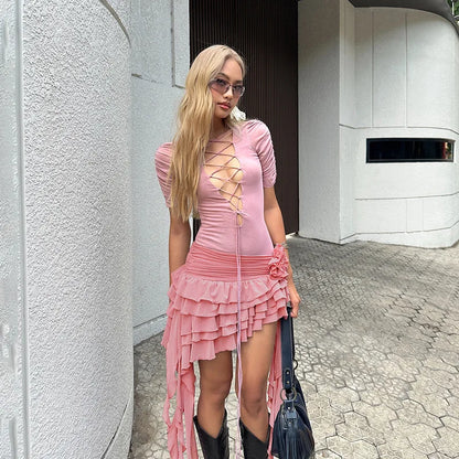 Variant image for Dam Miniklänning V-ringad Polyester Spandex Asymmetrisk Design-1