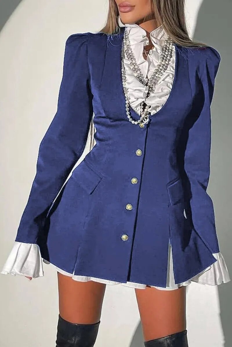 Dam Blazer Patchwork Slim Fit Bomull Polyester Spandex-2