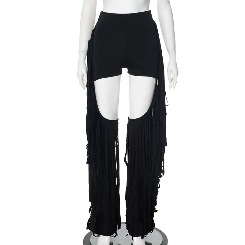 Dam Byxor Hög Midja Monokrom Design med Resår i Midjan Snygga Byxor-5