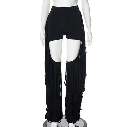 Dam Byxor Hög Midja Monokrom Design med Resår i Midjan Snygga Byxor-5