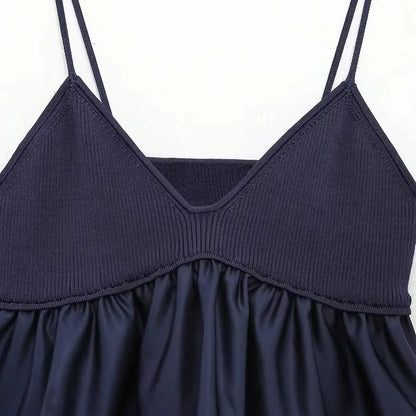 Kvinnors Stickad Skördetopp med Ruffles Ryggfri Material-3