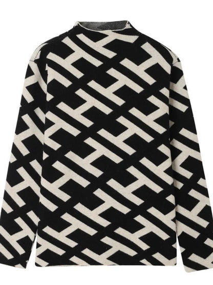 Damen-Strickpullover mit Jacquardmuster und halbem Kragen, lässige Passform, 100 % Acryl-2