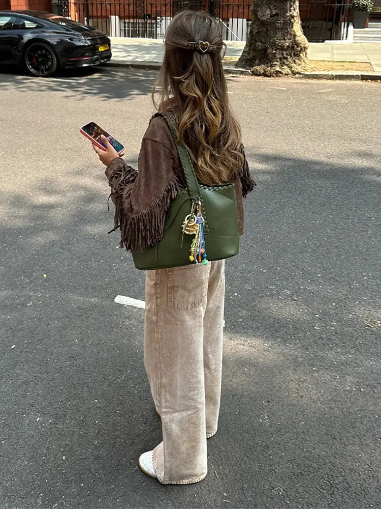 Kvinnors Kappa Färgstarkt Lapel Polyester med Fransar-4