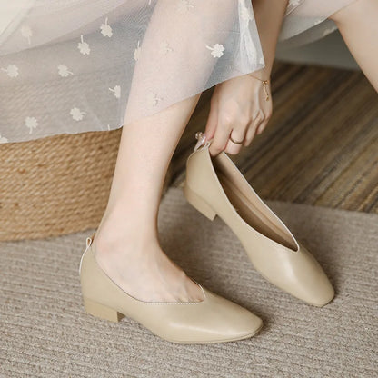 Dam Slipper Läder Elegant med Låg Blockhäl-1