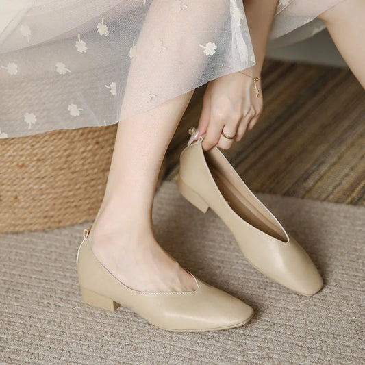 Dam Slipper Läder Elegant med Låg Blockhäl-1