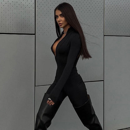 Kvinnors Jumpsuit Hög Hals Långärmad Spandex-5