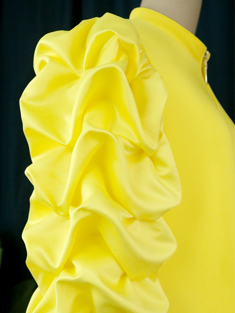 Dam Miniklänning Lätt Bomull Puffärmar Rak Skärning-3