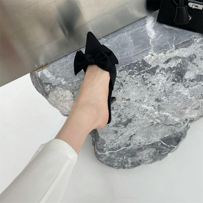 Dam Mules Minimalistisk PU Läder Tunn Häl Gummisula-4