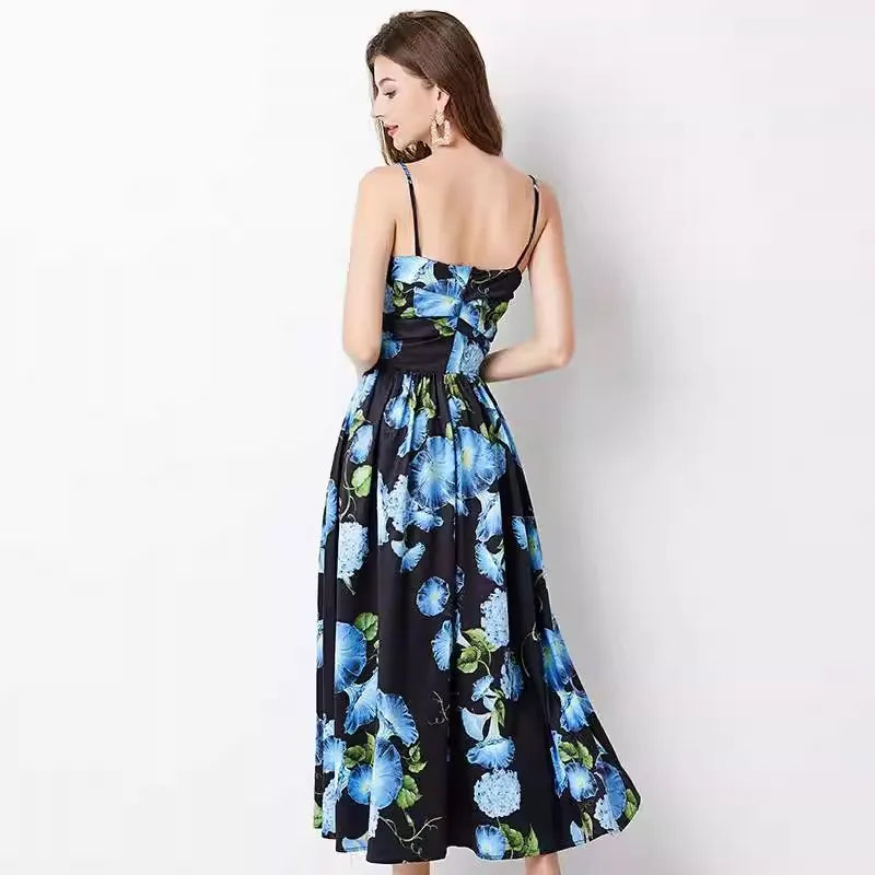 Kvinnors Midi Klänning Tryckdesign Bomull Polyester 4